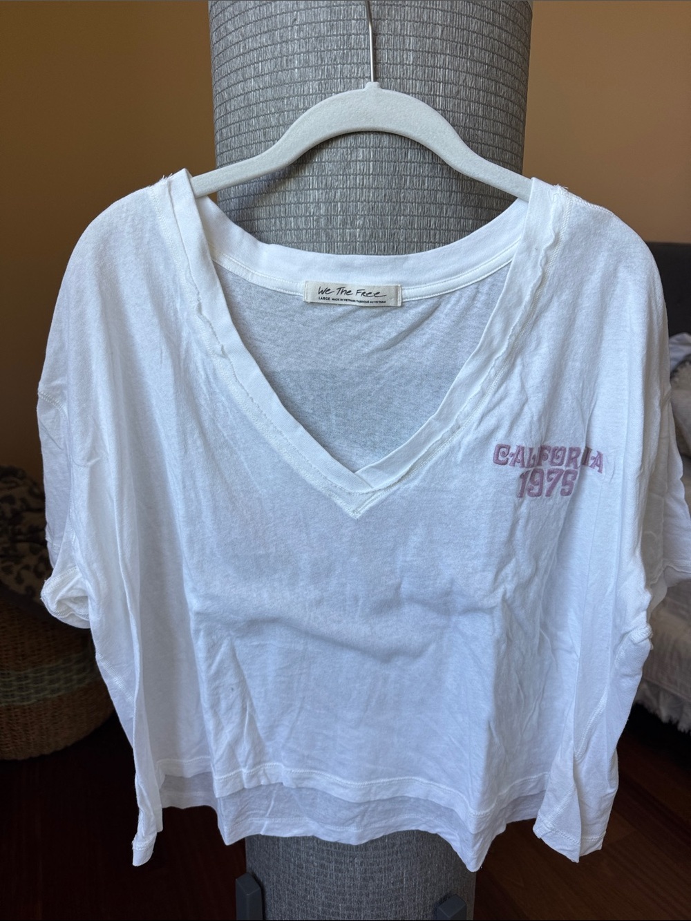We The Free White V-Neck Tee with Pink 'California 1975’ Chest Print